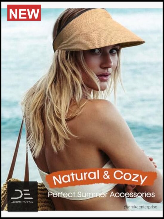 Straw Sun Visor with UPF 80+ Protection, Packable & Adjustable